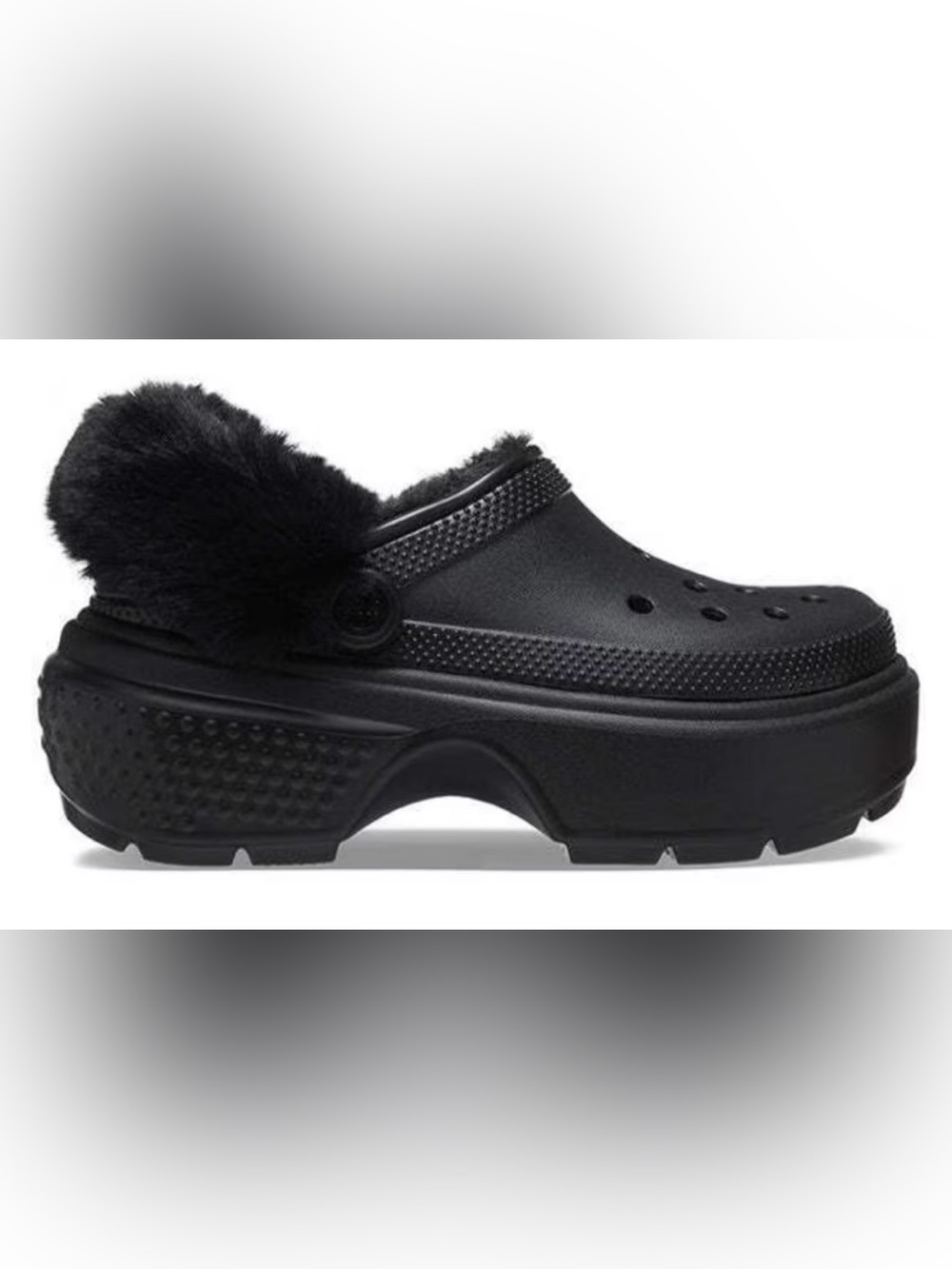 Crocs Stomp Lined Clog Black Faux Fur Platform Shoes Y2K Goth Punk Chunky Emo 8